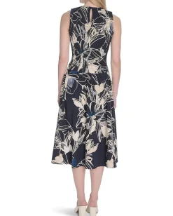 Calvin Klein Smocked Commuter Floral Dropwaist Indigo Multi Sale