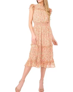 Women CeCe Smocked Waist Ruffle Tiered Midi Dress