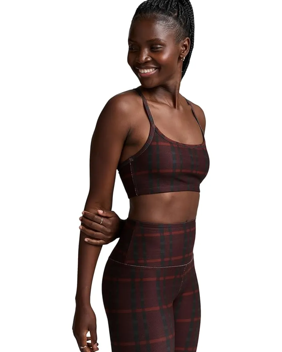 Beyond Yoga Softmark Slim Racerback Bra Dark Cherry Preppy Plaid New