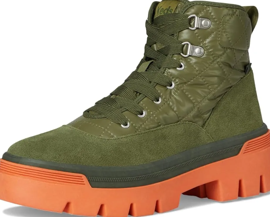Keds Soho Boots Green/Coral Quilted Nylon Clearance