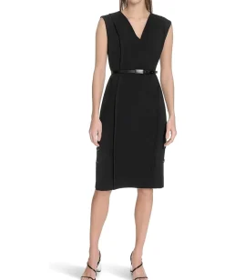 Women Calvin Klein Solid Scuba Crepe V-neck Sheath