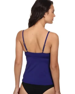 Badgley Mischka Solid Shirred Underwire Tankini Top Midnight Blue Discount