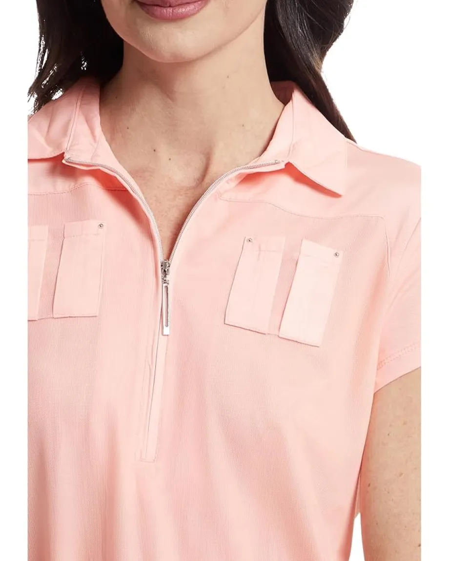 Women Jamie Sadock Solid Sunsense Polo with Mesh Overlay