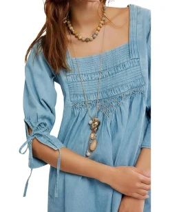 Free People Sonora Denim Mini Dress Cornflower Clearance