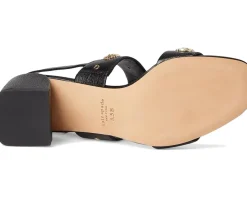 Kate Spade New York Spade Flower Stud Pebbled Leather Block Heel Sandals Black Outlet