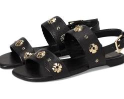 Kate Spade New York Spade Flower Stud Pebbled Leather Flat Sandals Black Best
