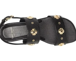 Kate Spade New York Spade Flower Stud Pebbled Leather Flat Sandals Black Best