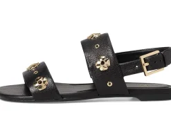 Kate Spade New York Spade Flower Stud Pebbled Leather Flat Sandals Black Best