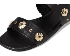 Kate Spade New York Spade Flower Stud Pebbled Leather Flat Sandals Black Best