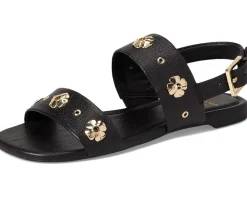 Kate Spade New York Spade Flower Stud Pebbled Leather Flat Sandals Black Best