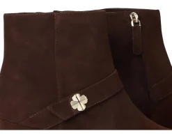 Kate Spade New York Spade Flower Suede Heeled Ankle Bootie Hot Fudge Clearance
