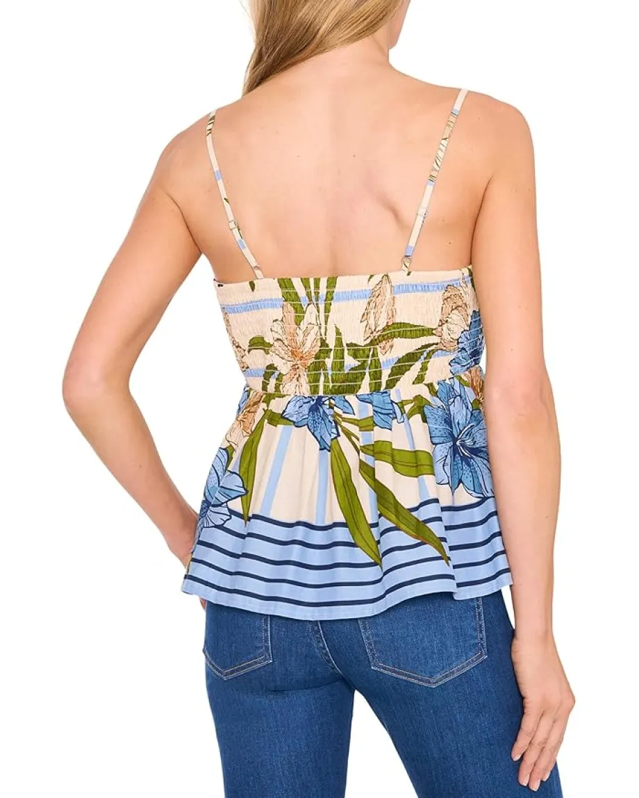 CeCe Spaghetti Strap Floral Printed Top Eggnog Online