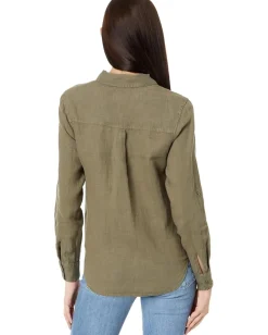 Women Michael Stars Spencer Pocket Long Sleeve Button Down