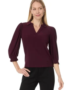 Women CeCe Split Neck 3/4 Sleeve Knit Top
