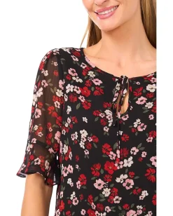 Women CeCe Split Tie Neck Ruffle Cuff Top