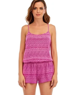 Lucky Brand Spring Romantic Tribal Burnout Romper Cover-Up Pink Sale