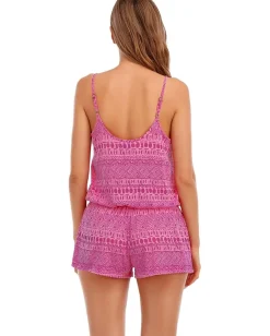 Lucky Brand Spring Romantic Tribal Burnout Romper Cover-Up Pink Sale