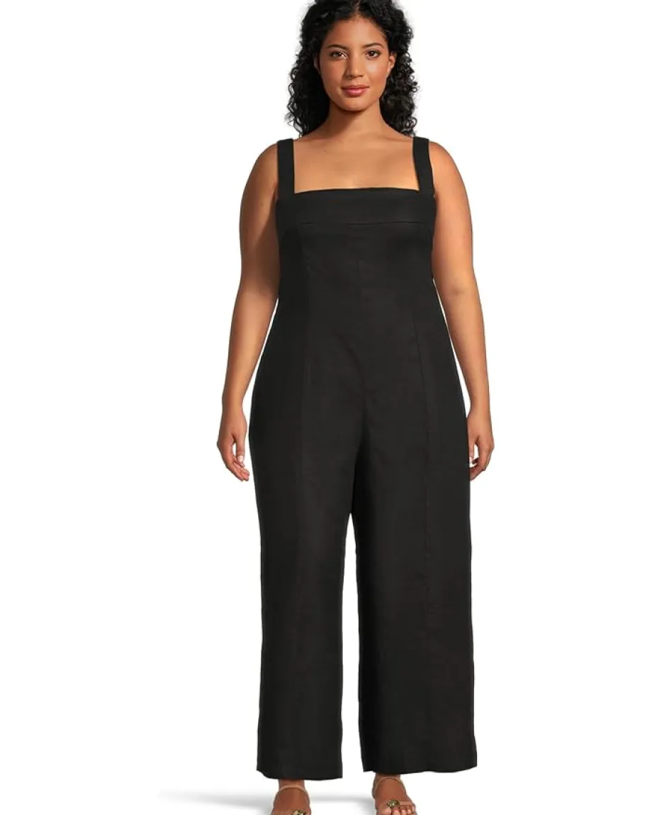 Madewell Square Neck Black Jumpsuit - Linen Jet Black Best