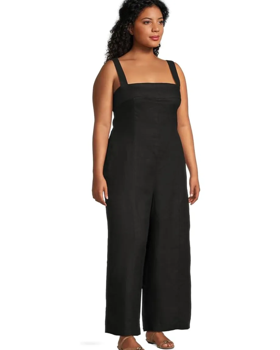 Madewell Square Neck Black Jumpsuit - Linen Jet Black Best