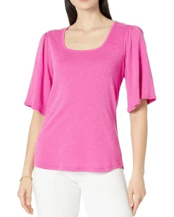 Women NIC+ZOE Square Neck Flutter Sleeve Tee