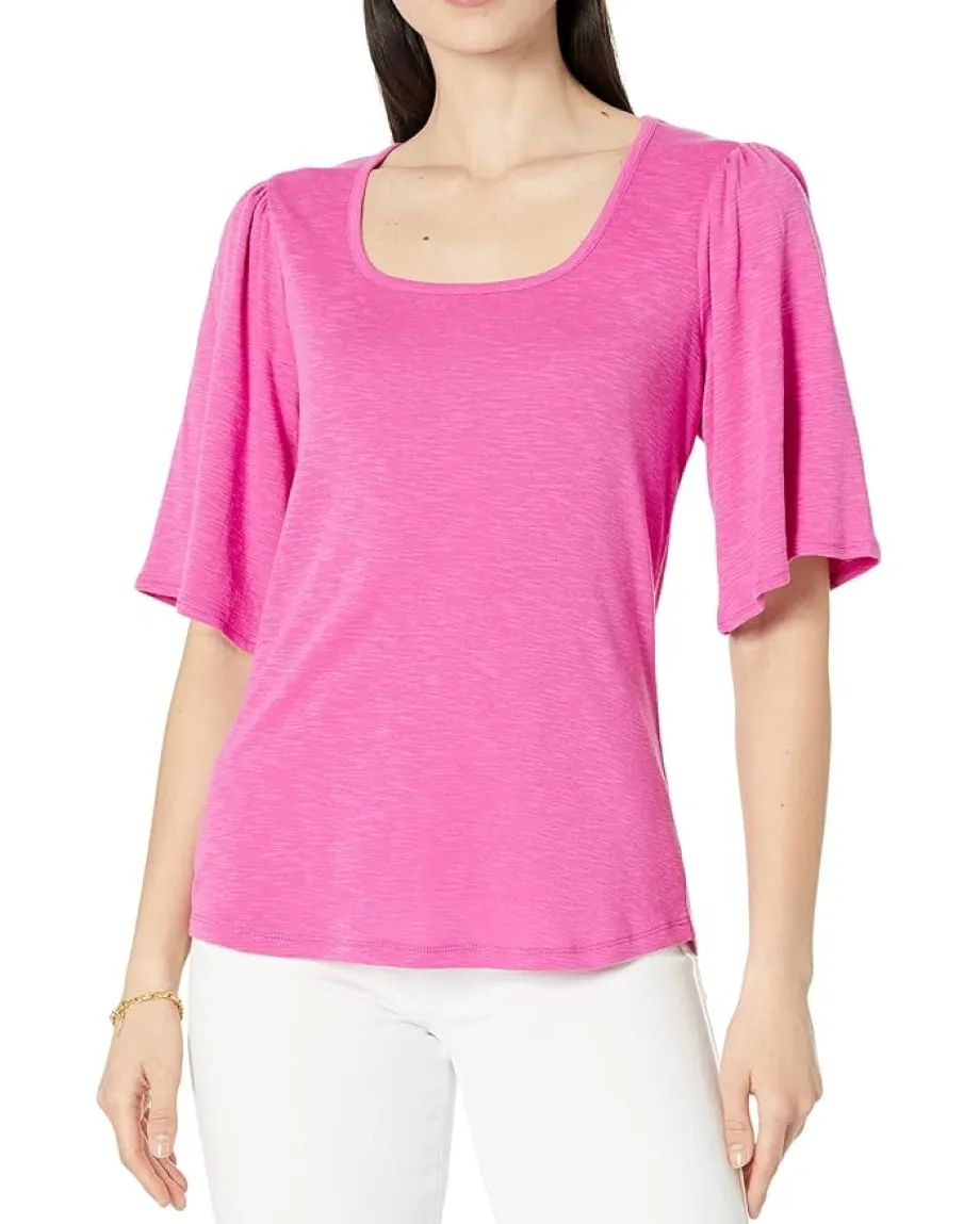 Women NIC+ZOE Square Neck Flutter Sleeve Tee