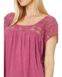Lucky Brand Square Neck Lace Beach Tee Red Violet Online