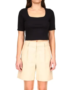 Sanctuary Square Neck Rib Top Black Online