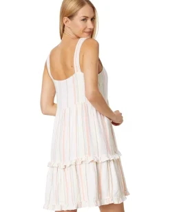 bobi Los Angeles Square Neck Tiered Short Dress Multi Hot