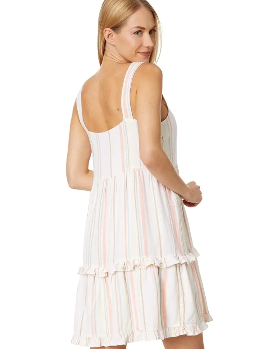 bobi Los Angeles Square Neck Tiered Short Dress Multi Hot