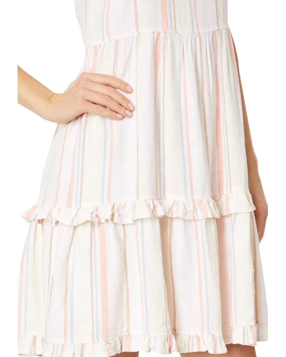 bobi Los Angeles Square Neck Tiered Short Dress Multi Hot