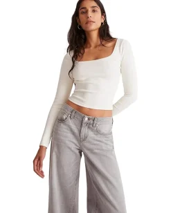 Madewell Square-Neck Long-Sleeve Crop Tee in Sleekhold Lighthouse Sale