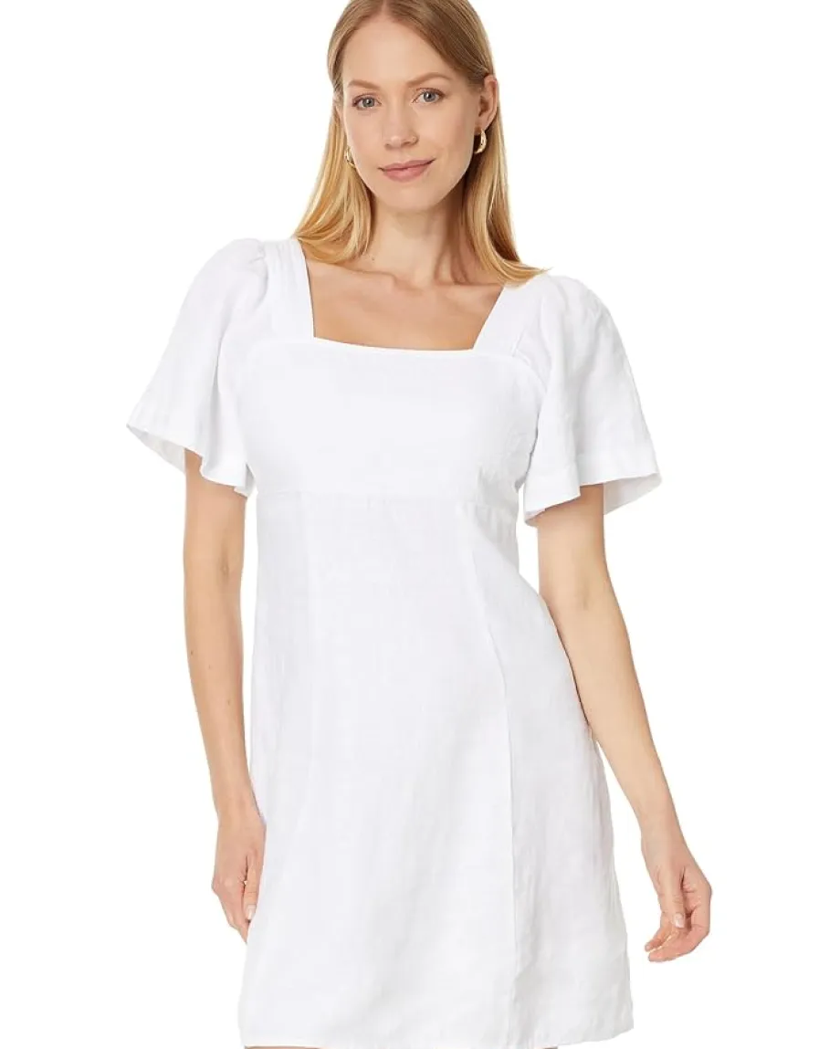 Madewell Square-Neck Mini Dress in 100% Linen Eyelet White Best