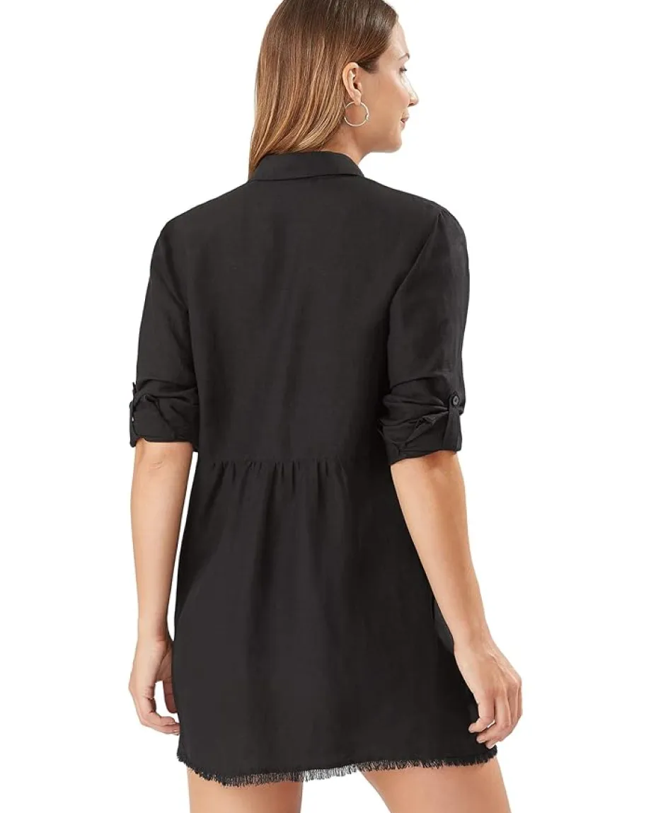 Tommy Bahama St. Lucia Boyfriend Shirt Cover-Up Black Outlet