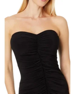 Women Norma Kamali Strapless Shirred Front Dress To Knee