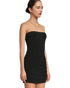 Norma Kamali Strapless Side Drape Pickleball Dress Black New