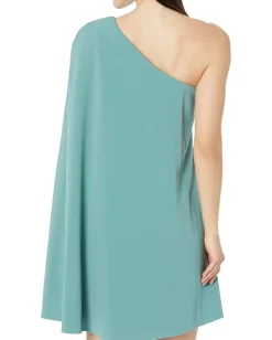 Women Adrianna Papell Stretch Crepe One Shoulder Sheath Dress with Cape Detail