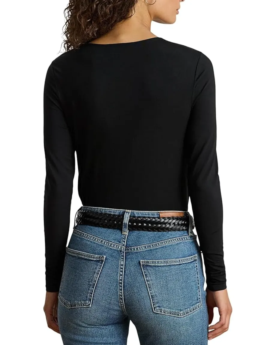 Lauren Ralph Lauren Stretch Jersey Asymmetrical Top Black Clearance