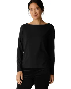 Women Eileen Fisher Stretch Jersey Knit Bateau Neck Long Sleeve Top