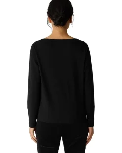 Women Eileen Fisher Stretch Jersey Knit Bateau Neck Long Sleeve Top