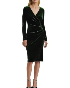 Lauren Ralph Lauren Stretch Velvet Surplice Dress Emerald Green Velvet Sale
