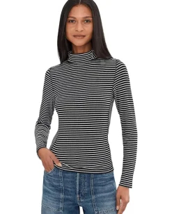 Madewell Stripe Coverstitch Turtleneck Drapey Ray Winter White Discount