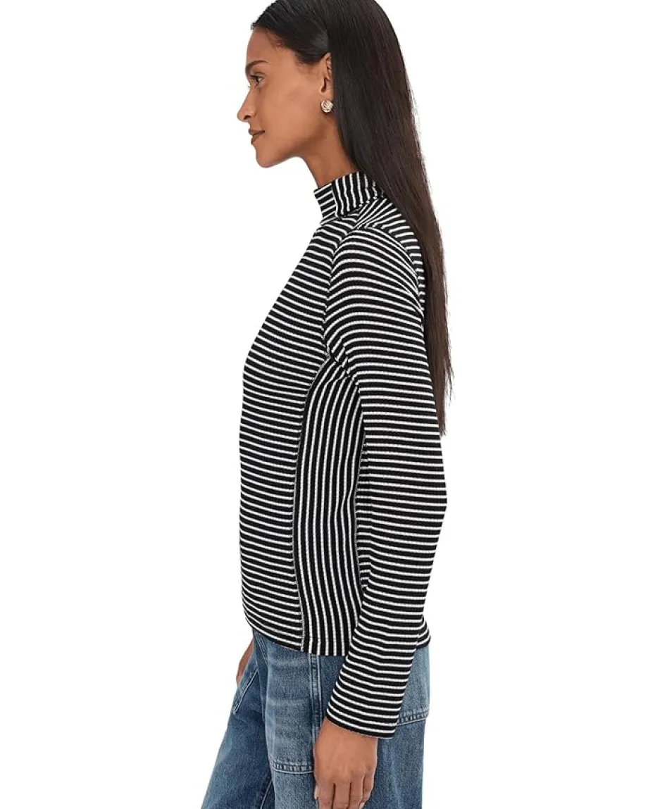 Madewell Stripe Coverstitch Turtleneck Drapey Ray Winter White Discount