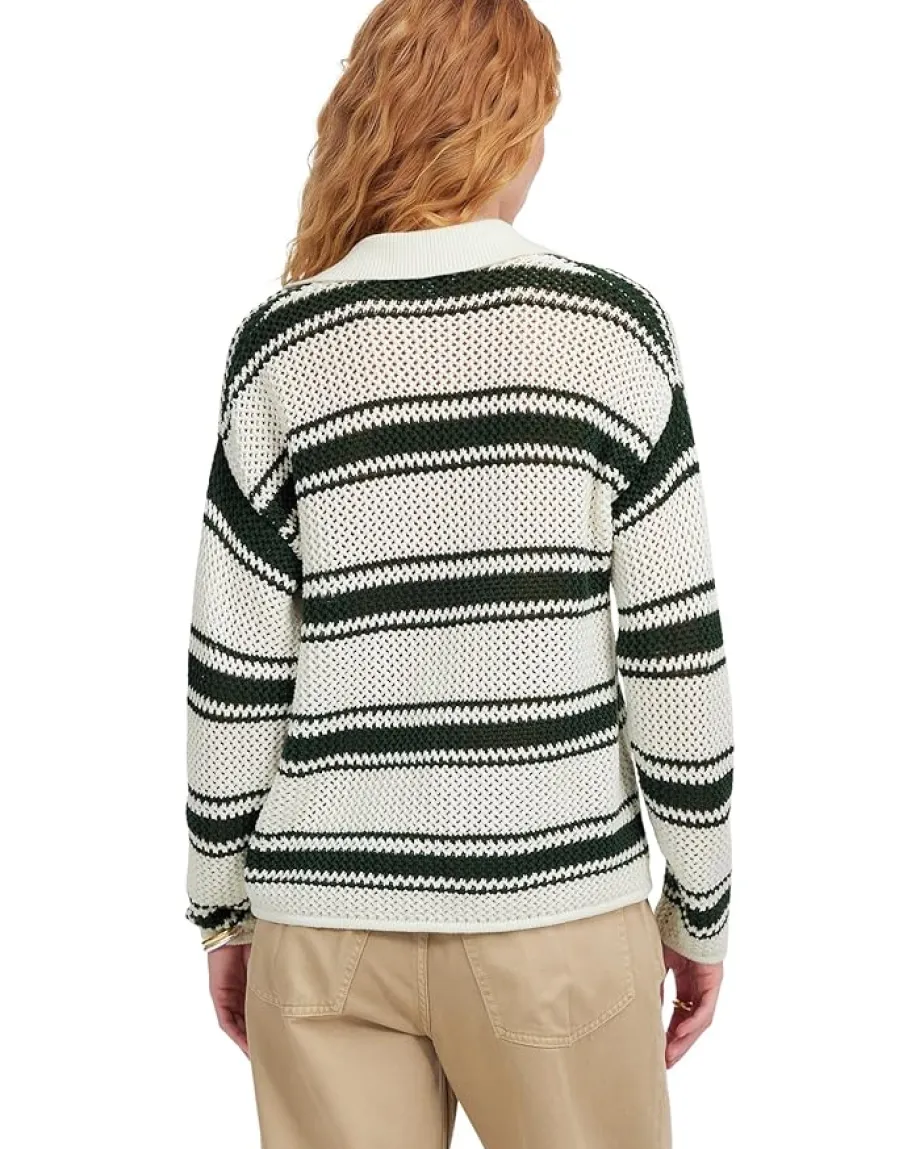 Madewell Stripe Madeleine Open Stitch Long Sleeve Polo Summit Green Stripe Best