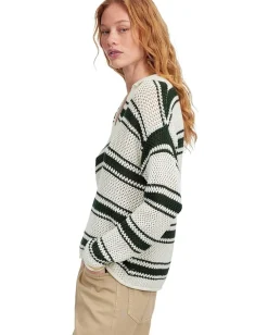Madewell Stripe Madeleine Open Stitch Long Sleeve Polo Summit Green Stripe Best