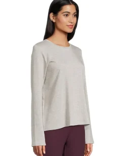 Eileen Fisher Striped Cozy Brushed Terry Crew Neck Top Dark Pearl Best