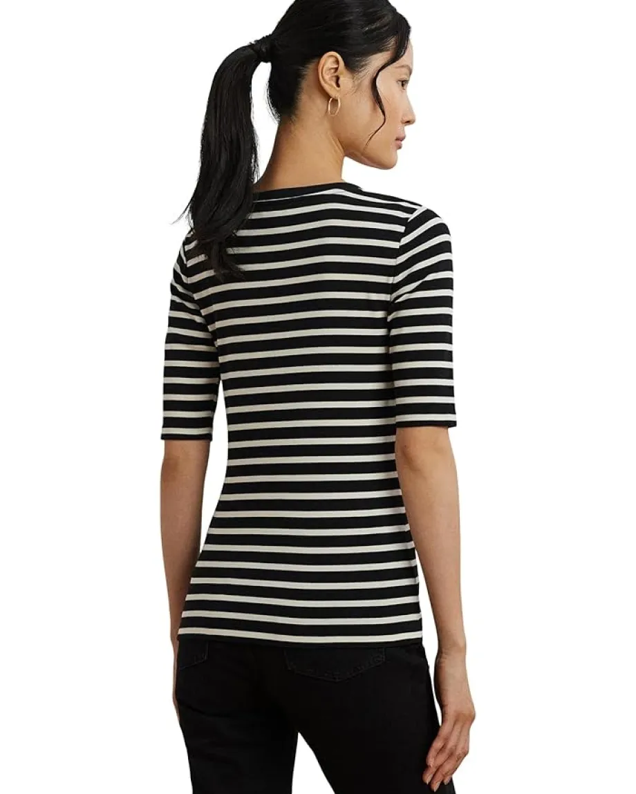 Women Lauren Ralph Lauren Striped Elbow-sleeve Henley Top