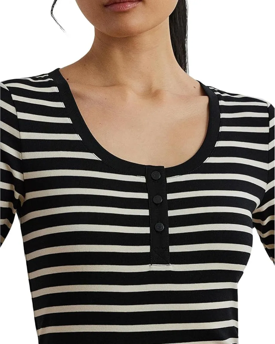 Women Lauren Ralph Lauren Striped Elbow-sleeve Henley Top