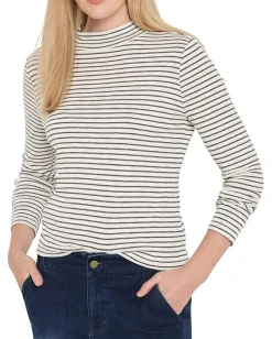 Women NIC+ZOE Striped Long Sleeve Mock Neck Tee