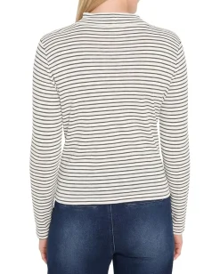 Women NIC+ZOE Striped Long Sleeve Mock Neck Tee