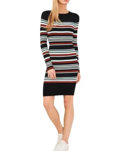 CeCe Striped Rib Long Sleeve Sweater Dress Rich Black Outlet